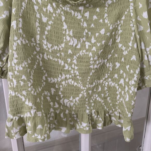 Womens Juniors L Lime Green Crop Top Puff Sleeves Fairy Boho Cottagecore - Picture 3 of 10